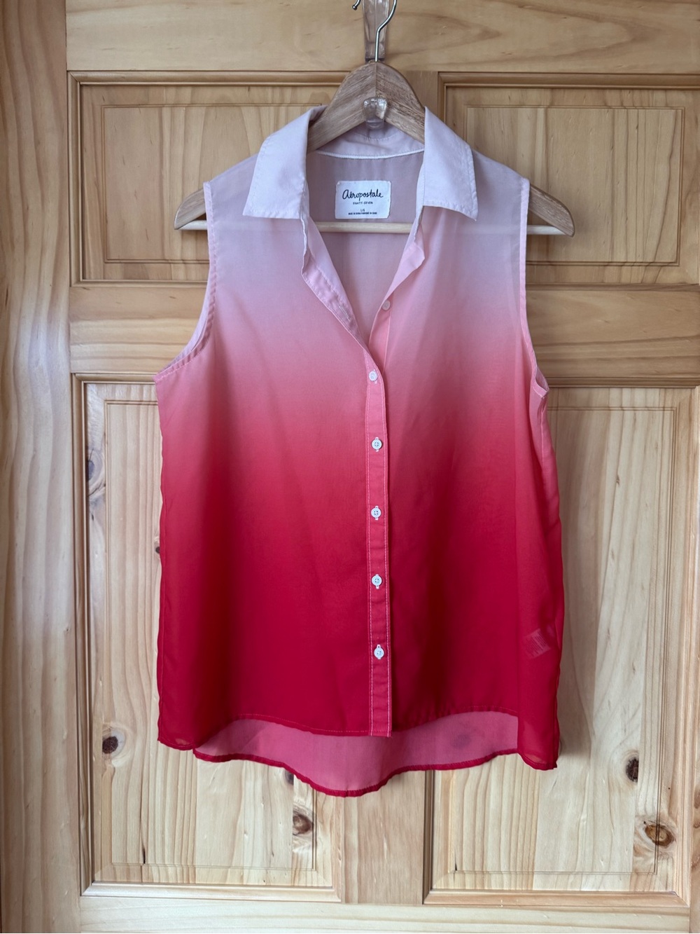 Aeropostale Sheer Pink to Red Ombre Sleeveless Button-Front Blouse